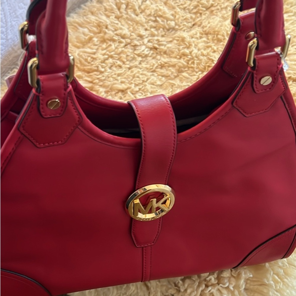 Michael Kors Red Shoulder Bag with Gold Accents